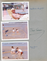 Hollywood Beach - Neptune Apartments - Charles Benfield in lounge on beach, Neptune behind. Alan and Kevin Farris of Toronto making sand castles