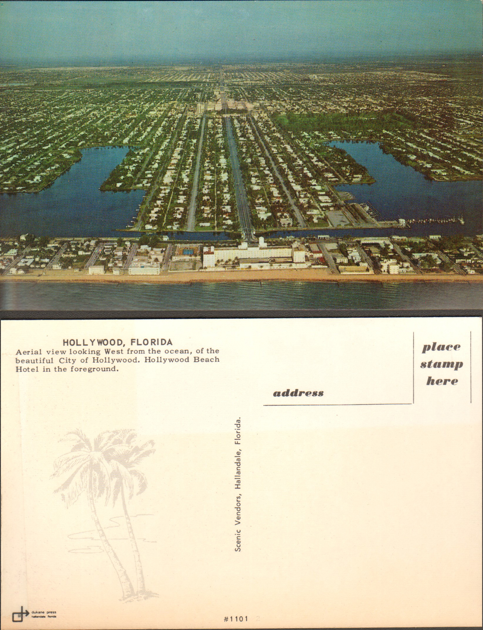 Postcard 1101 - Hollywood, Florida - aerial Hollywood Beach Hotel
