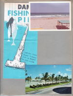 Dania Fishing Pier brochure. Beach. Postcard 905 - Hollywood by the Sea sign in bushes.