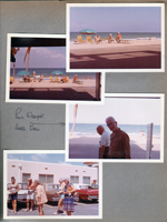 Hollywood Beach - Neptune Apartments - beach. Paul Dryer and Herb Ball. Lots of people in parking lot with Irma Davis (left).