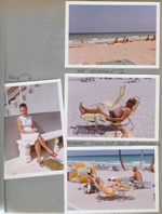Hollywood Beach - Neptune Apartments - beach - Irma Davis on bench. Rosemary, Lonnie and George Baronowski in lounges.
