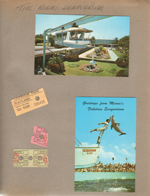 Postcard FNC 4763 73566 - Miami Seaquarium Space-Rail monorail. Postcard FNC-4242 43503 - Greetings from Miami's Fabulous Seaquarium high jumping porpoise. Crandon Park Playland ticket. Miami Seaquarium ticket stubs