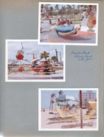 Crandon Park Playland - Alan on clown ride. Susan on helicopter ride. Hollywood Beach - Neptune Apartments - beach lounge chairs