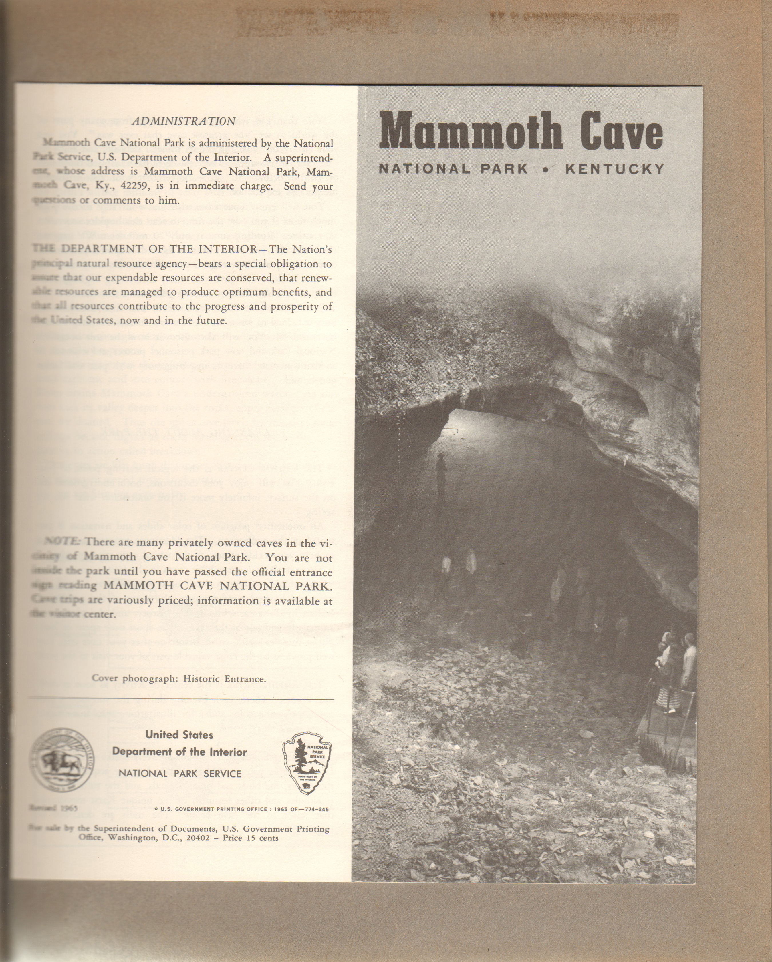 Mammoth Cave, KY pamphlet