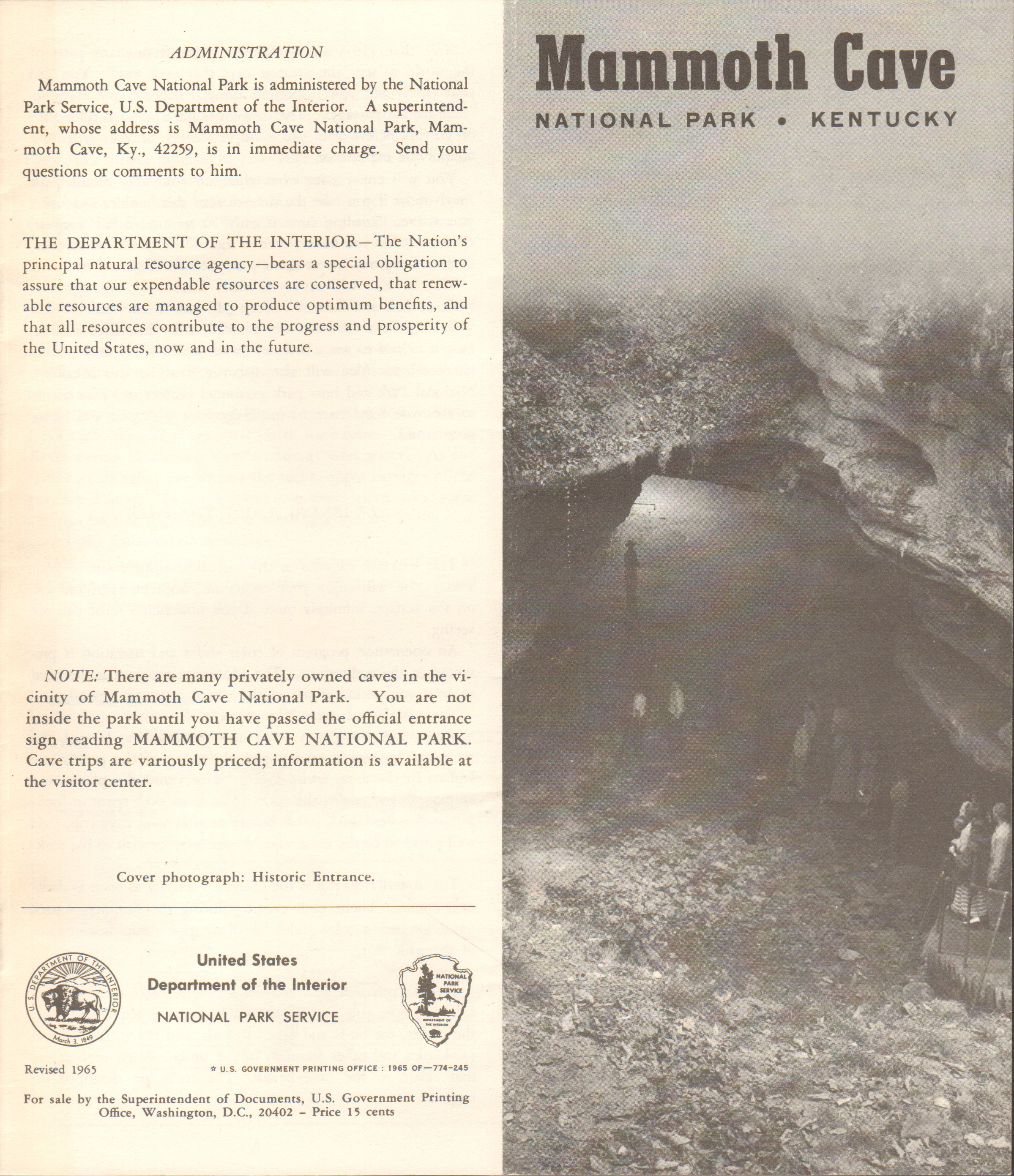 Mammoth Cave, KY pamphlet
