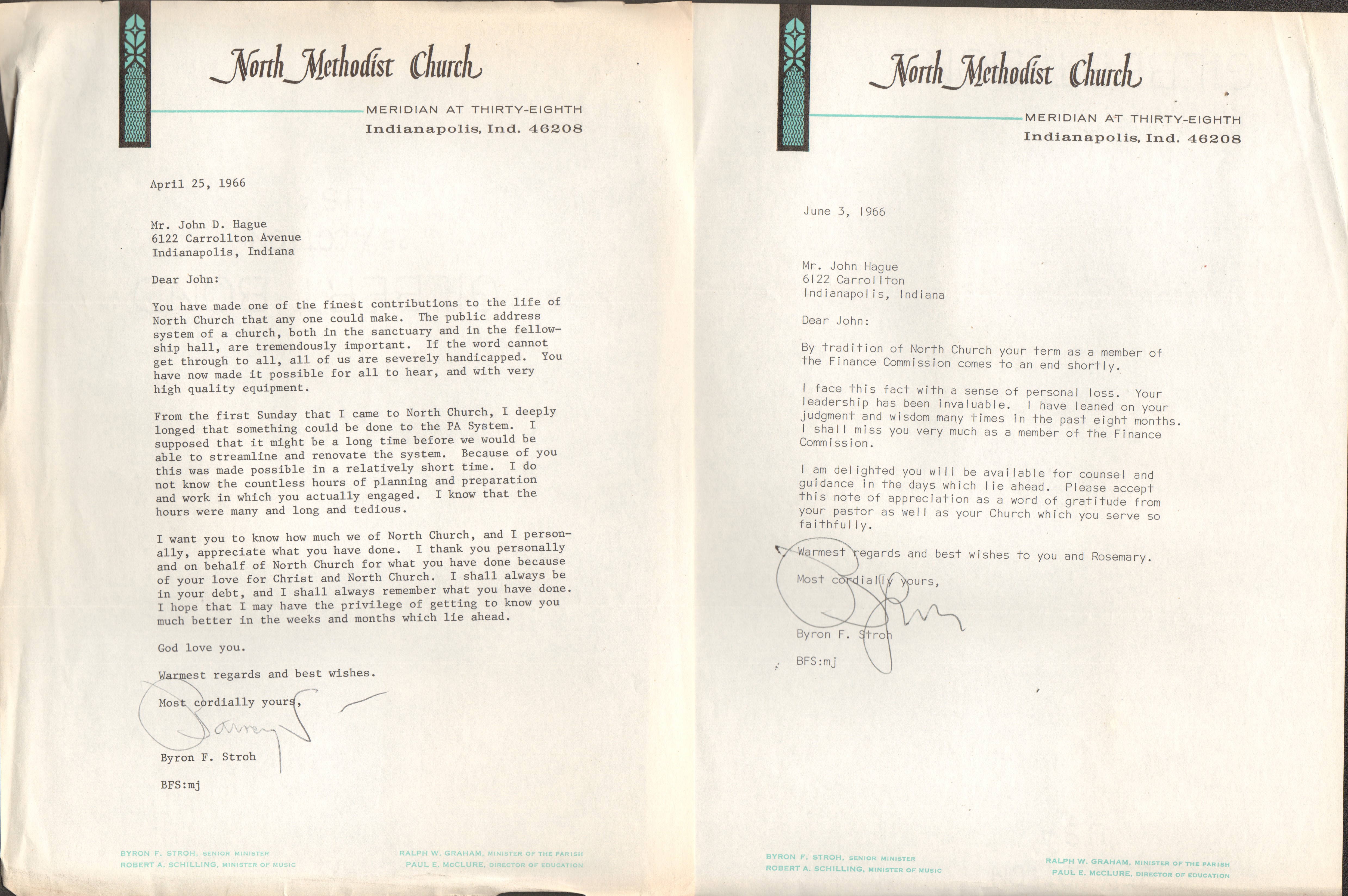 North Methodist Church public address system thank you letter