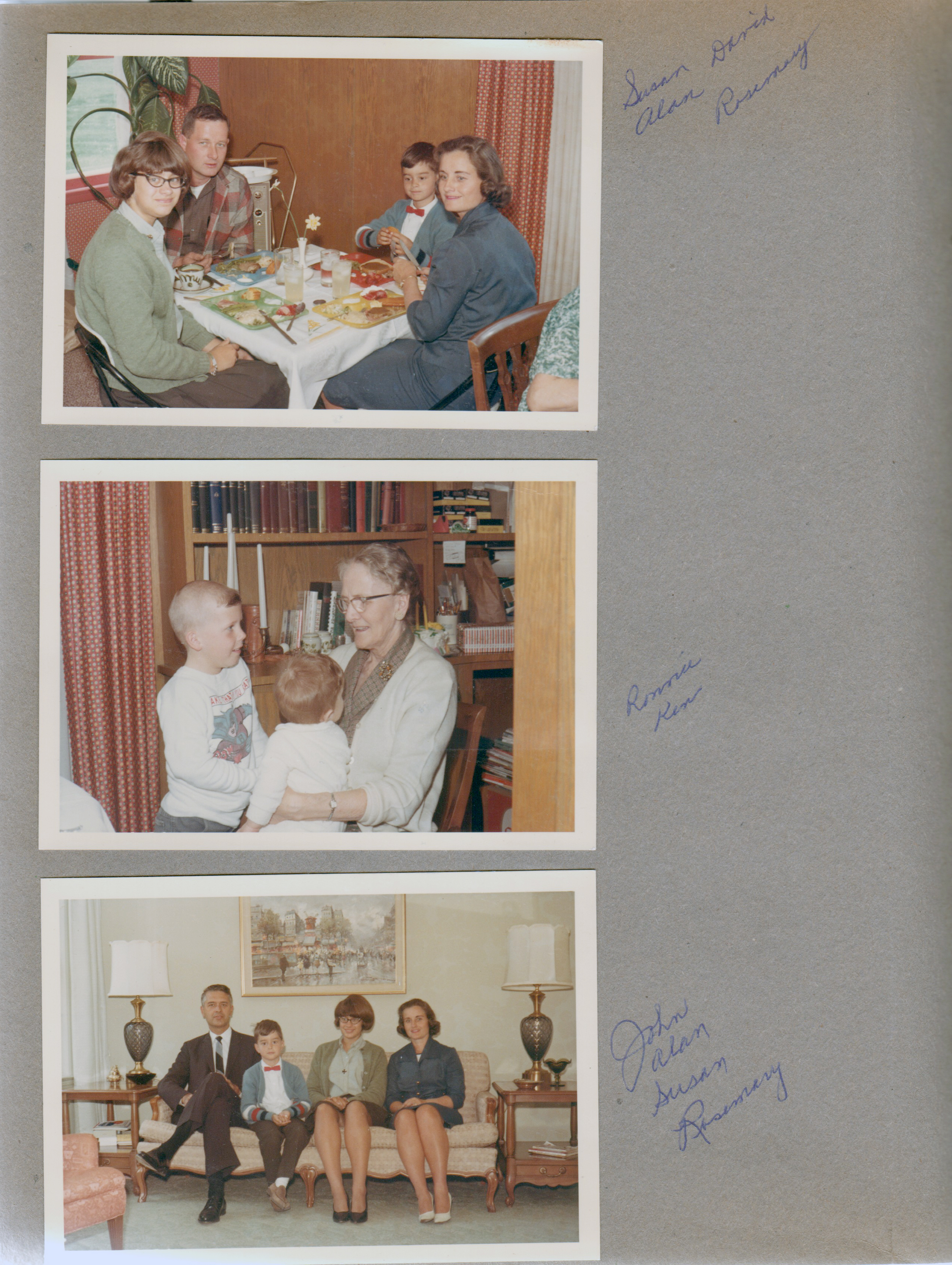 looks like Warren's house in Kokomo - Warren's birthday - Susan, Dave, Alan, Rosemary. Ronnie, Kenny and Sara's mother. John, Alan, Susan, Rosemary on sofa.