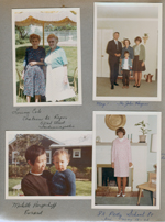 Louise Cole and Vonnie under umbrella at Chateau de Repos 52nd Street. looks like Warren's house in Kokomo - John, Alan, Susan, Rosemary in living room. 6122 yard Michele Borgerhoff and Evrard. 6122 mantle - Susan dressed for 8A Party for School 80.