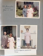 Rosemary and Susan dressed for 8A graduation for School 80 - on driveway by house and by fireplace. John.