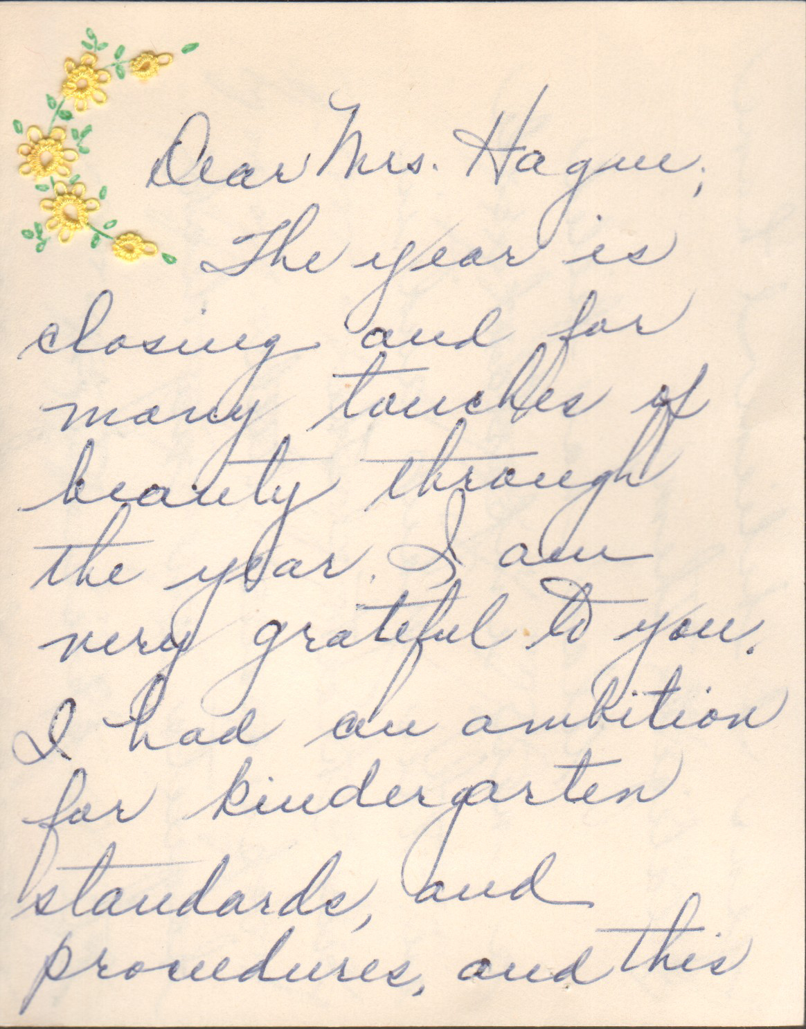 Thank you note from Mrs Showalter.