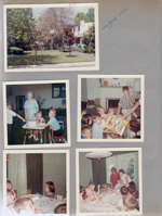 6122 yard from across the street. 6122 yard - Alan, Vonnie, Kenny and Ronnie with cake. Alan's birthday party in living room 6122 - Sifo Bill Ding man puzzle - Tim Panyard, Barbara Chaillard, Teddy Bennett, Mike Lobraico (standing), Alan. In dining room. Barbara Chaillard.
