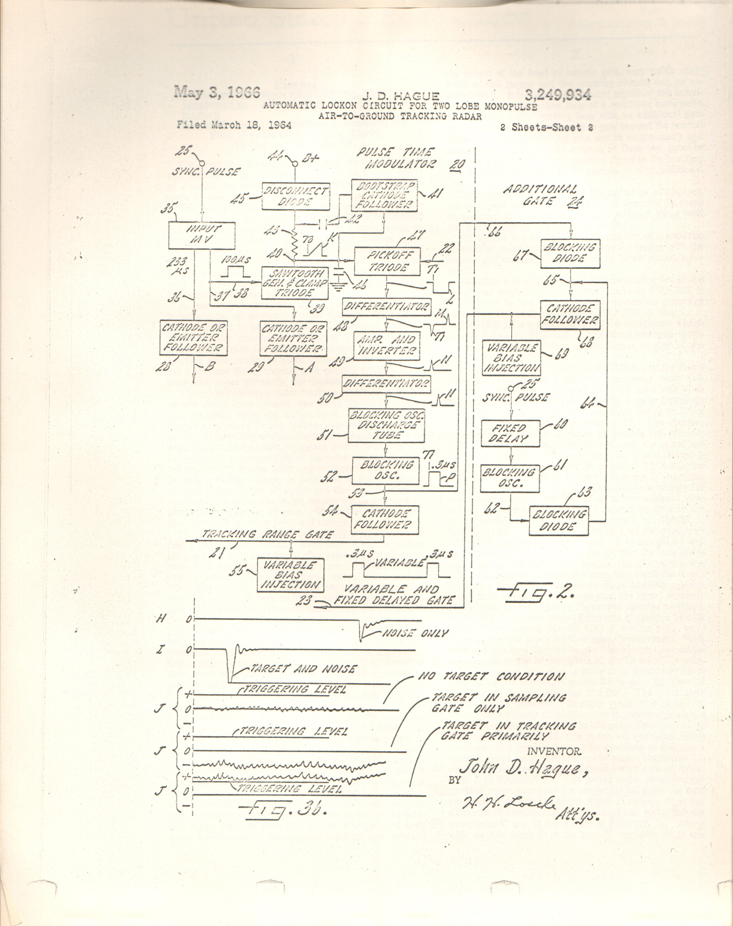 JD Hague patent 3,249,934 Lockon radar tracking