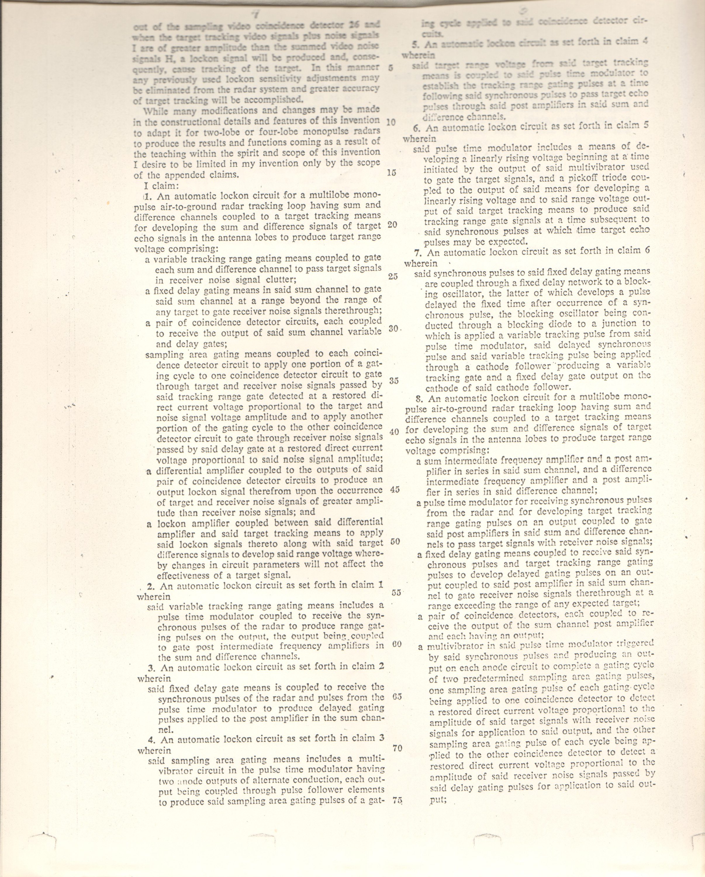 JD Hague patent 3,249,934 Lockon radar tracking