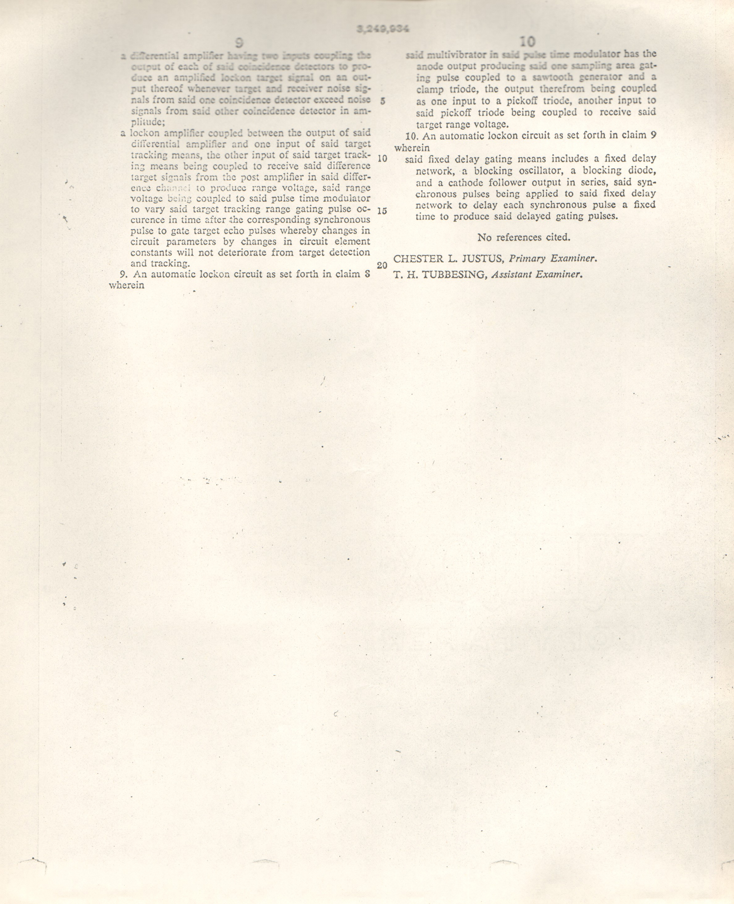 JD Hague patent 3,249,934 Lockon radar tracking