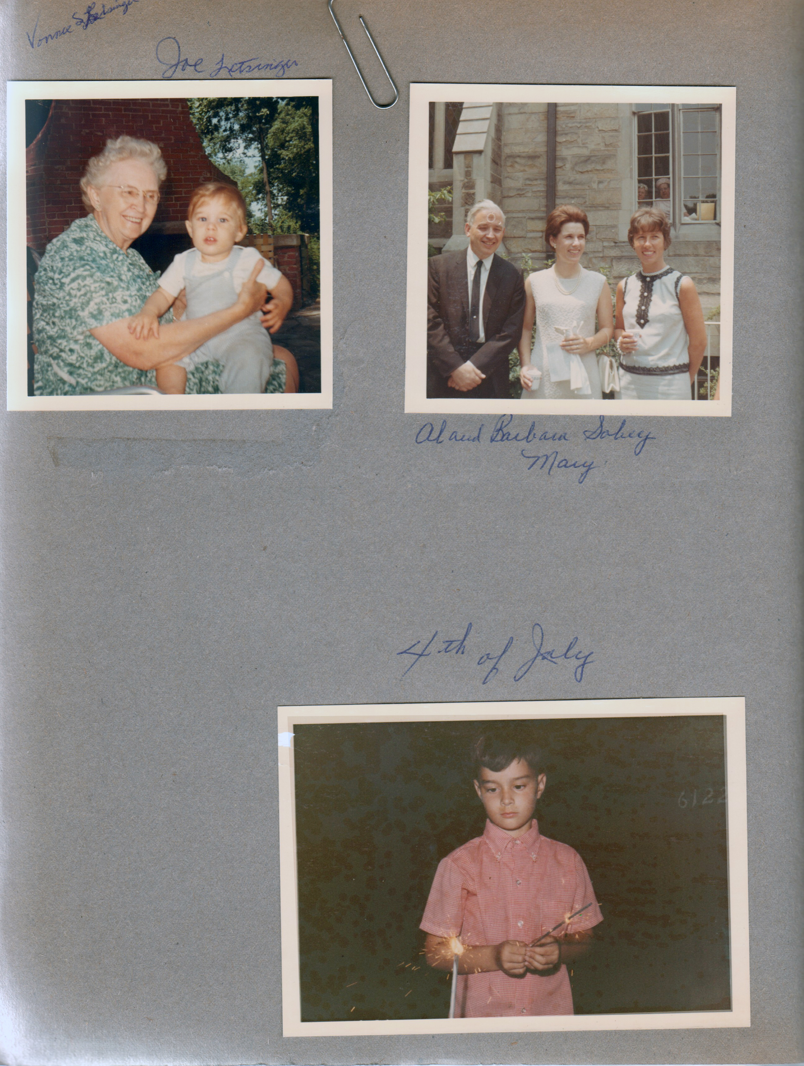 Vonnie and Joe Letsinger in Kokomo. Al ans Barbara Sobey, Mary - outside of North Church. Alan 4th of July sparkler.