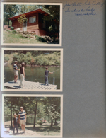 John Hall's lake cottage on Sweetwater Lake, Ninevah, IN. Susan, Rosemary and Alan on dock fishing (Coca-Cola can).