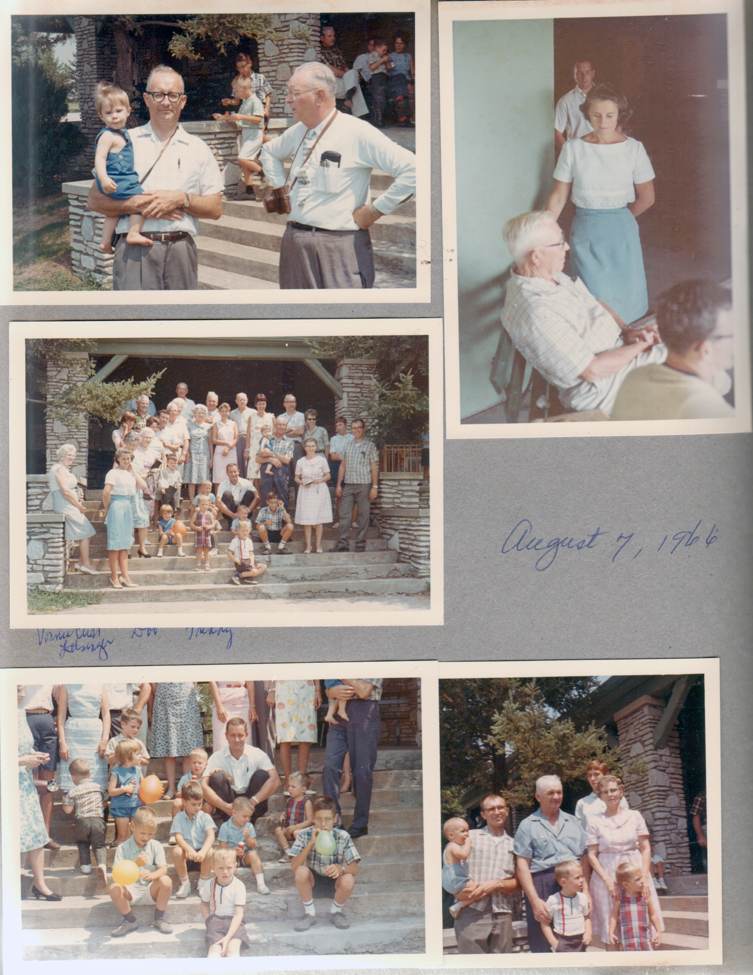 Draper reunion - Bedford - Joe, Warren, Joe Smith. Inez & Roscoe Miller, Hazel & Lew Murphy, Tex Murphy, Vic Murphy, Warren, Sara, Joe and Bill, Betty, Dave, Ronnie & Kenny, Eleanor, Bob, Bruce & Brian Edelman, Florence & Claude Harrell, Lida May & Melvin Lehman, Vonnie & Curt, Dot, Freddy?
