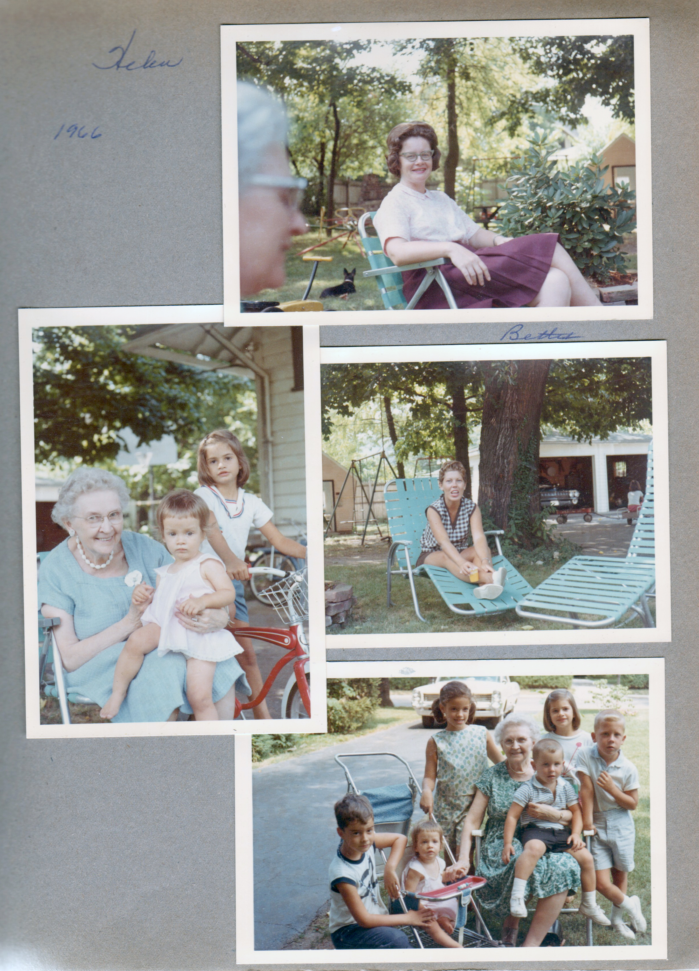 Helen Morgan in yard 6122. Vonnie, Cammy and Carole. Betty Letsinger in lounge. Alan, Cammy, Cindy, Vonnie, Kenny, Carole, Ronnie in yard.