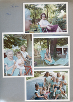Helen Morgan in yard 6122. Vonnie, Cammy and Carole. Betty Letsinger in lounge. Alan, Cammy, Cindy, Vonnie, Kenny, Carole, Ronnie in yard.