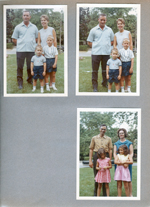 Family portraits in 6122 yard - Dave, Kenny, Betty, Ronnie Letsinger. Bill, Carole, Helen, Cindy Morgan.