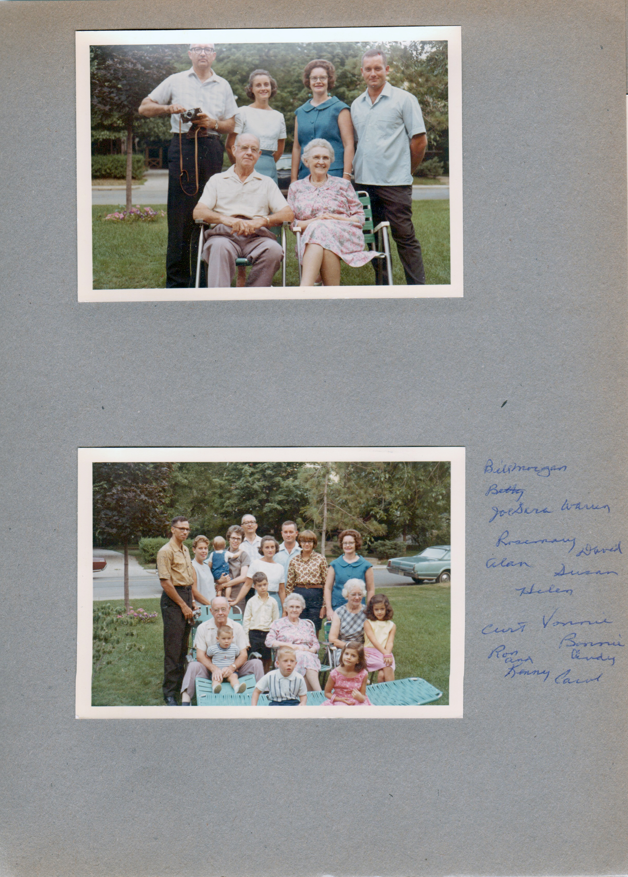 Family portraits in 6122 yard - Warren (with Leica M-3), Curt, Rosemary, Vonnie, Helen, Dave (the entire Letsinger family). Bill, Betty, Curt, Kenny, Joe, Sara, Warren, Alan, Rosemary, Ronnie, Vonnie, Dave, Susan, Carole, Bonnie, Helen, Cindy.