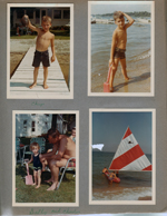 Wawasee - Chip Walker with turtle. Alan with shovel in water. Sailfish sailboat on Lake Michigan.