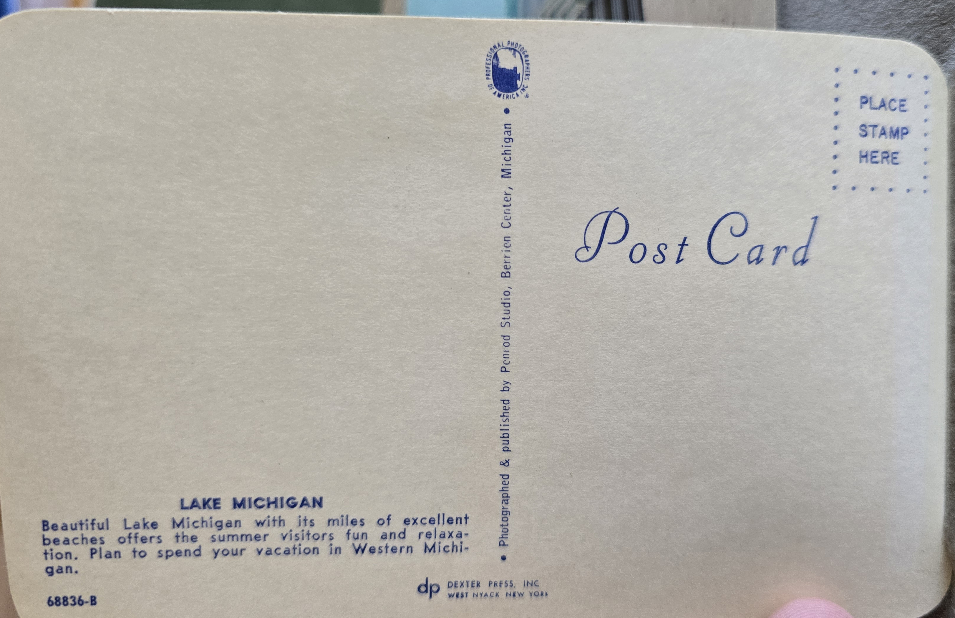 Postcard back 68836-B - Lake Michigan