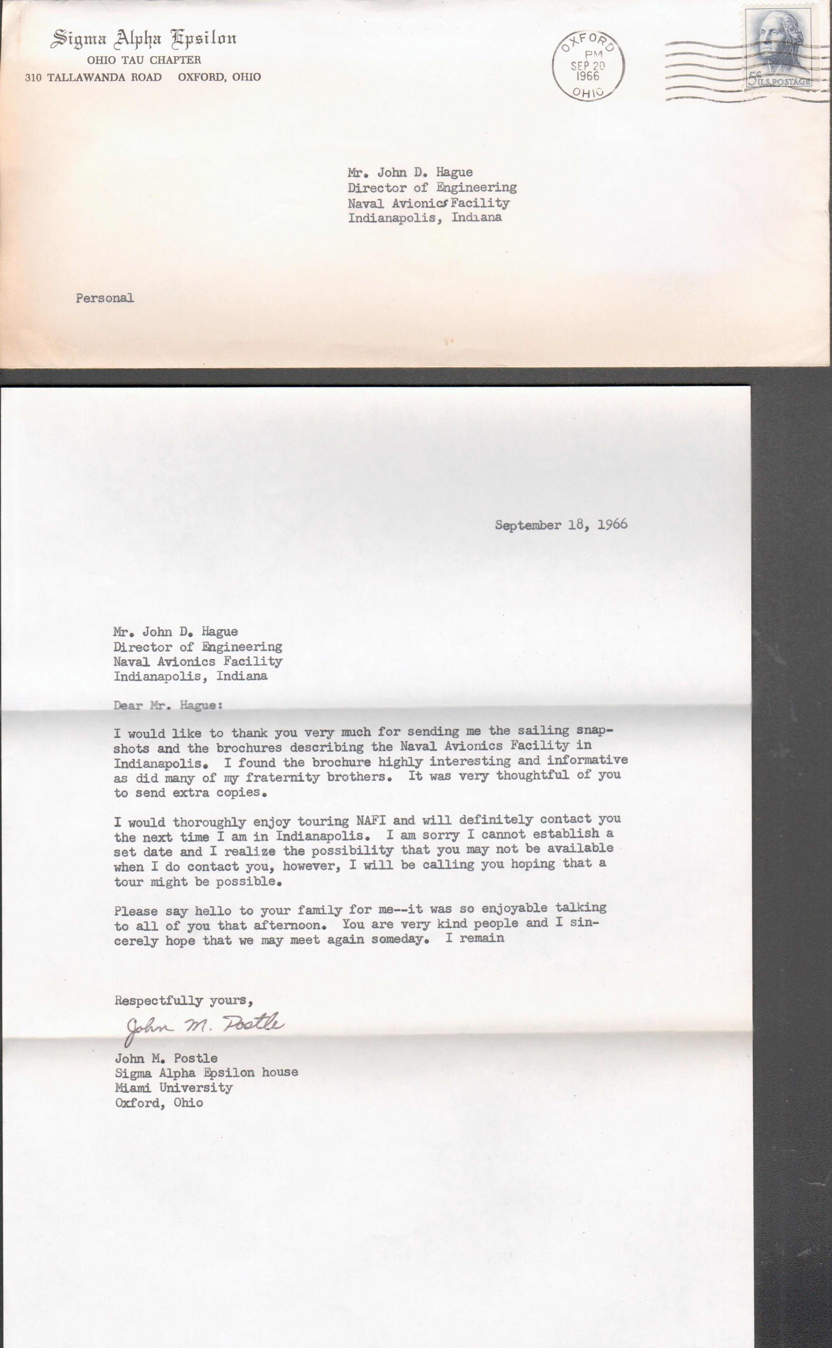 Sigma Alpha Epsilon letter thank you
