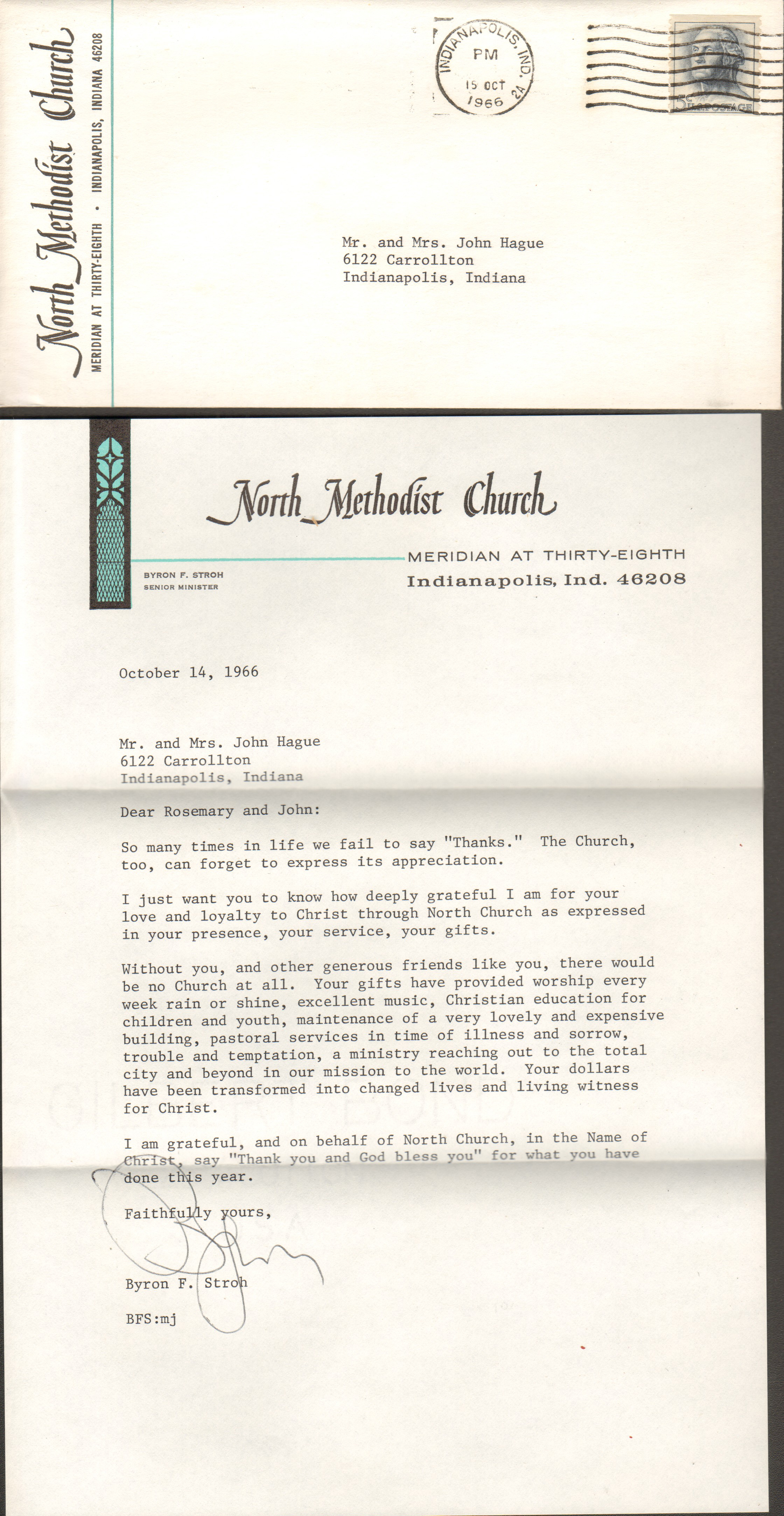 loose items - North Methodist Church thank you letter