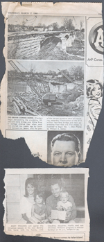 loose items - newspaper clippings - bridge razing College Avenue across White River in Broad Ripple. Any Williams.