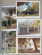 6122 - Alan with castor bean leaf in driveway. Side yard and 6115 house. garages. Alan with new red tree. Southwest corner of house.