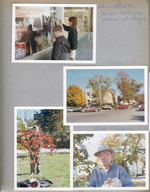 Alan and Beth Ann Gootee painting Halloween windows at Haag Drugs on BR Ave. School 80. Alan with new red tree. Neighbor Olive Meyers 6110.