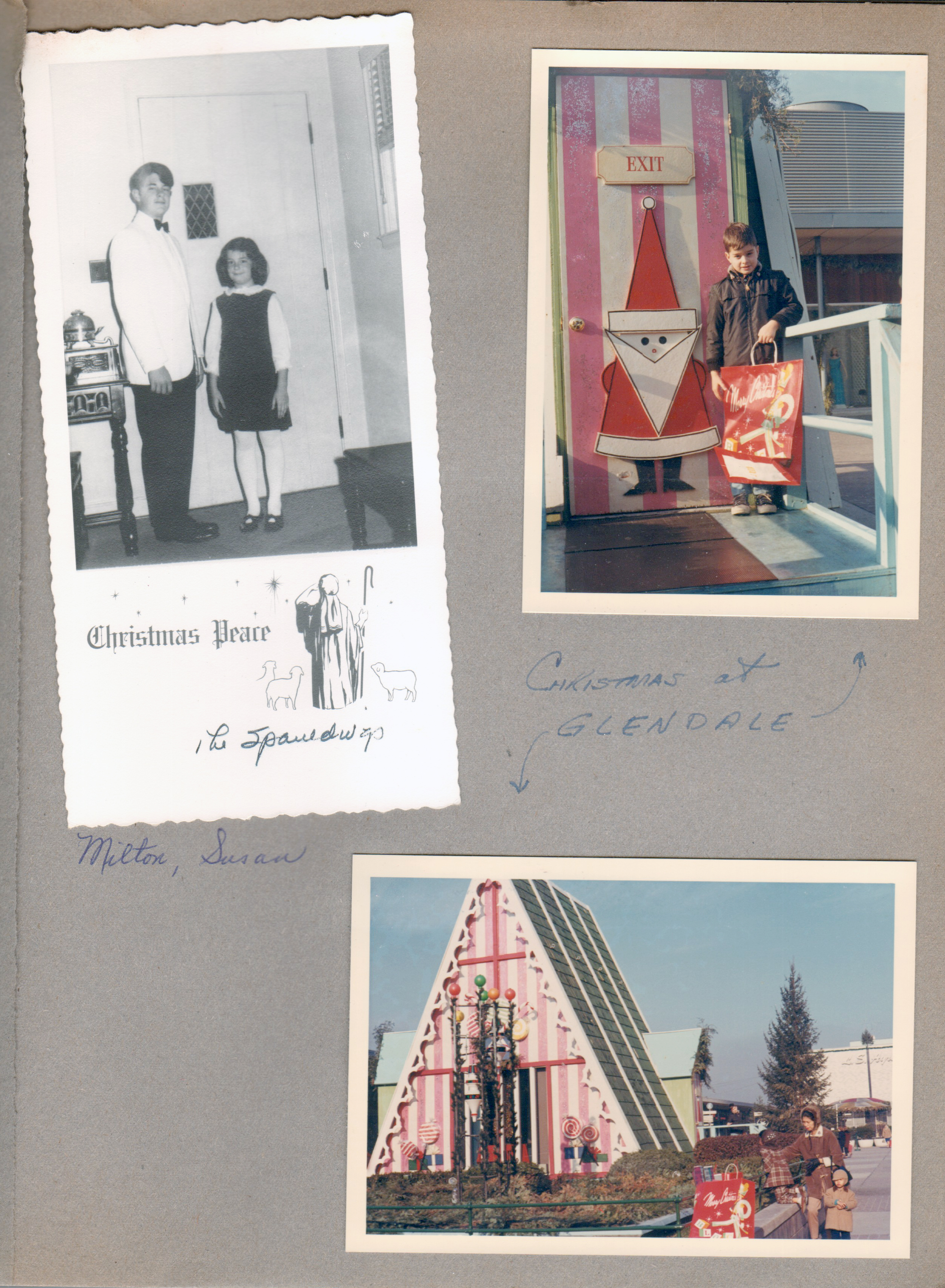 Christmas card - Spauldings - Milton and Susan. Alan at Santa's Village at Glendale Mall.
