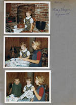 At 8817 Haverstick - Mary Hague is 4. Birthday cake. Eddie, Mary, Karen.