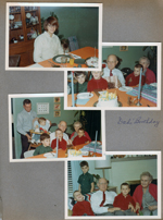 6122 dining room - Thanksgiving - Susan. Alan, Ronnie, Curt, Kenny, Vonnie. Dave, Joe, Alan, Ronnie, Curt, Kenny, Vonnie. Sofa - Ronnie, Alan, Curt, Kenny, Vonnie.