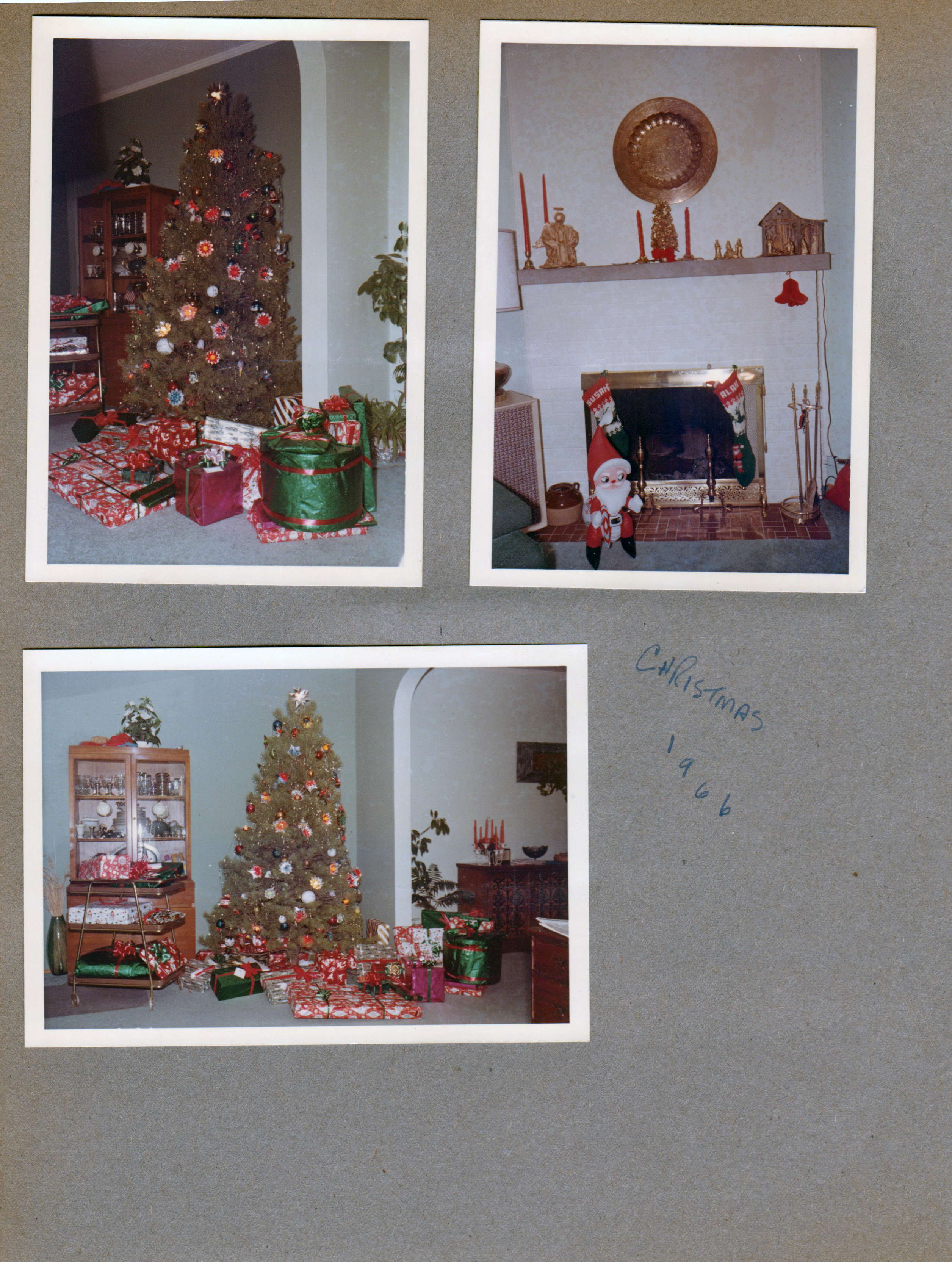 6122 dining room - Christmas tree and presents. Living room fireplace and mantle decorated.