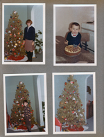 6122 dining room - Christmas tree and Susan, Alan. Kenny in kitchen with cake for Dave.