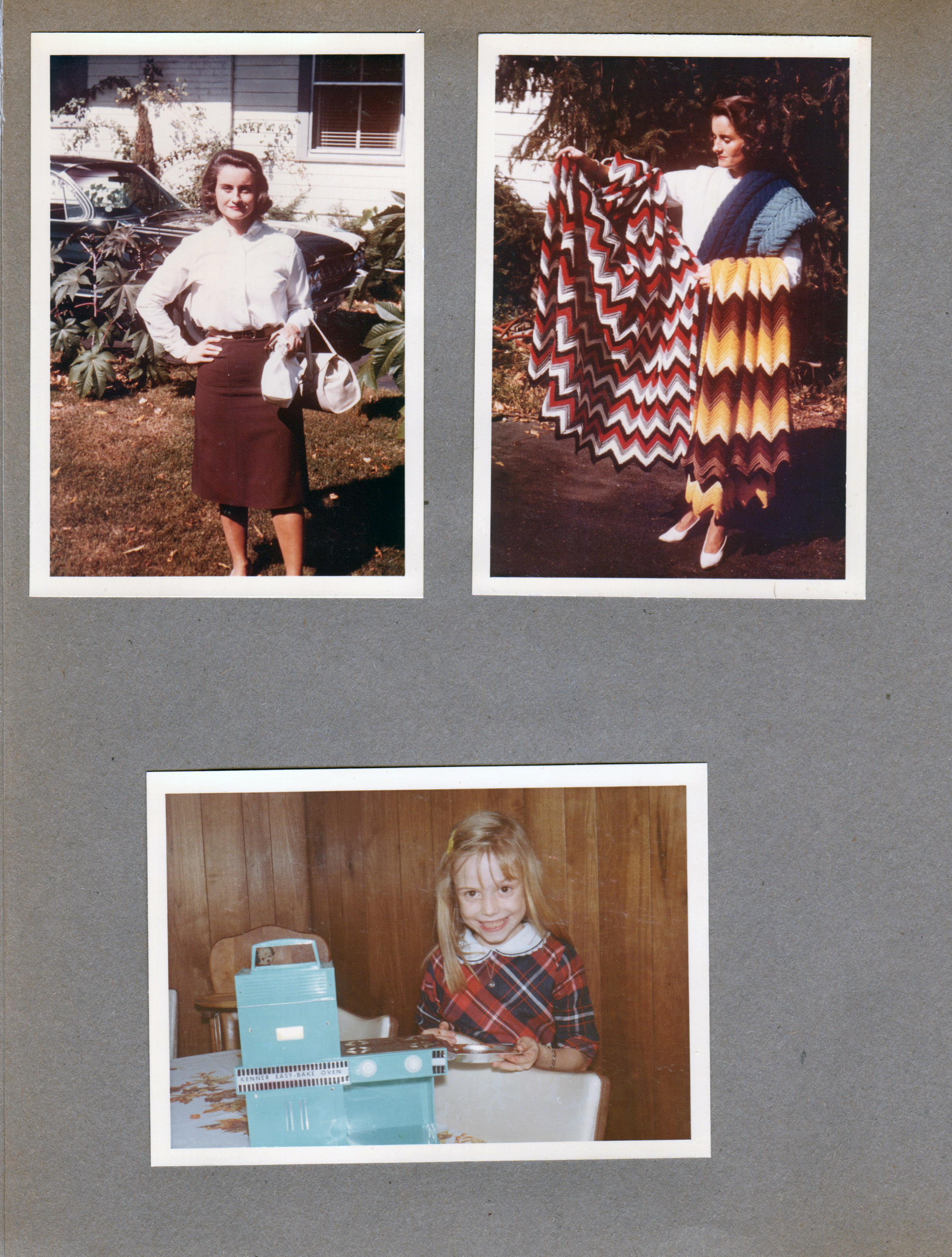 6122 yard - castor beans, car, Rosemary. Rosemary with afghans. Girl with EZ Bake Oven (Lynn Shute?).