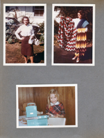 6122 yard - castor beans, car, Rosemary. Rosemary with afghans. Girl with EZ Bake Oven (Lynn Shute?).