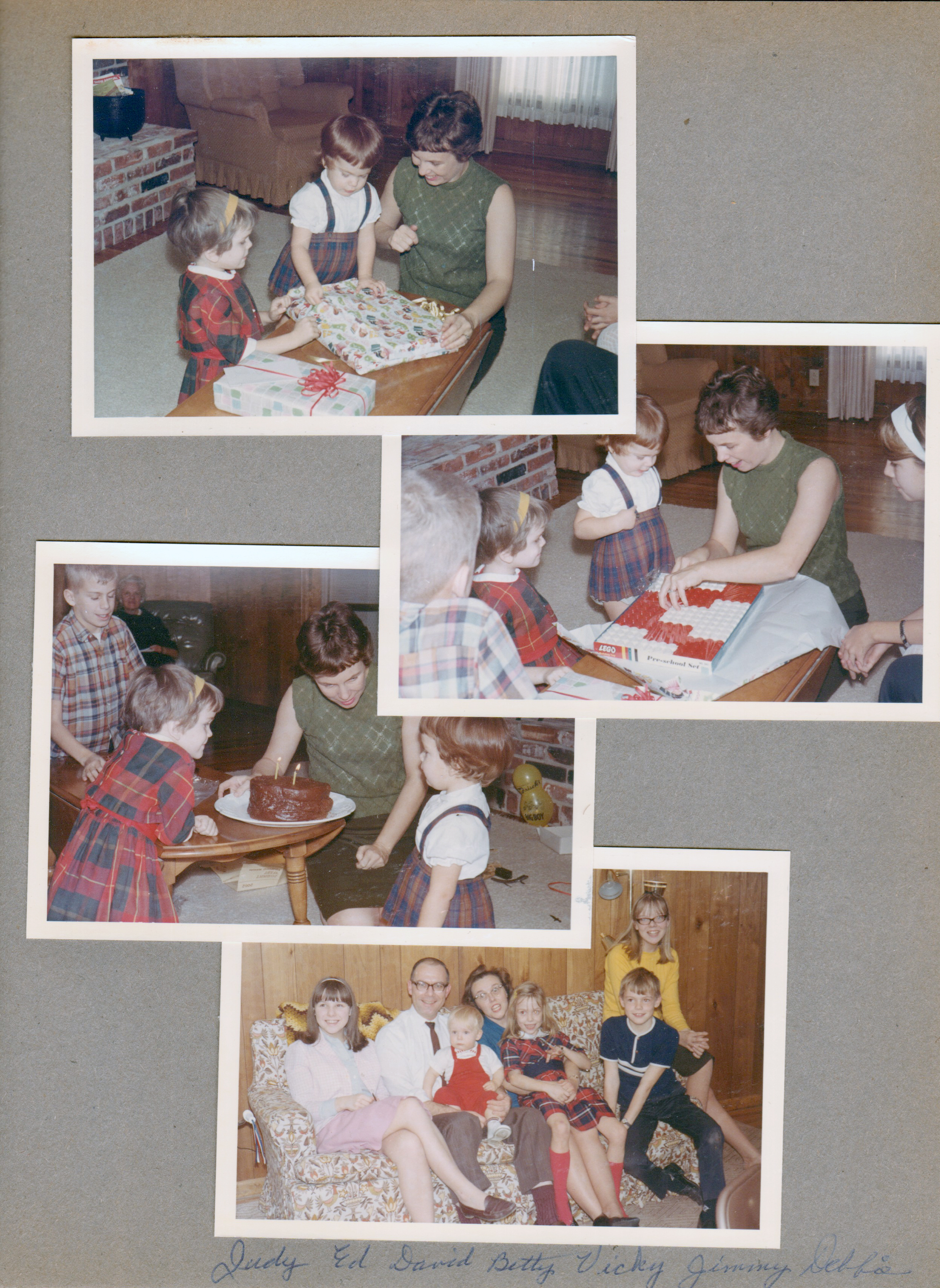 At 8817 Haverstick - Probably Nancy's 2nd birthday. Mary, Nancy and Pat. Eddie. Judy, Ed, David, Betty, Vicky, Jimmy (no idea).