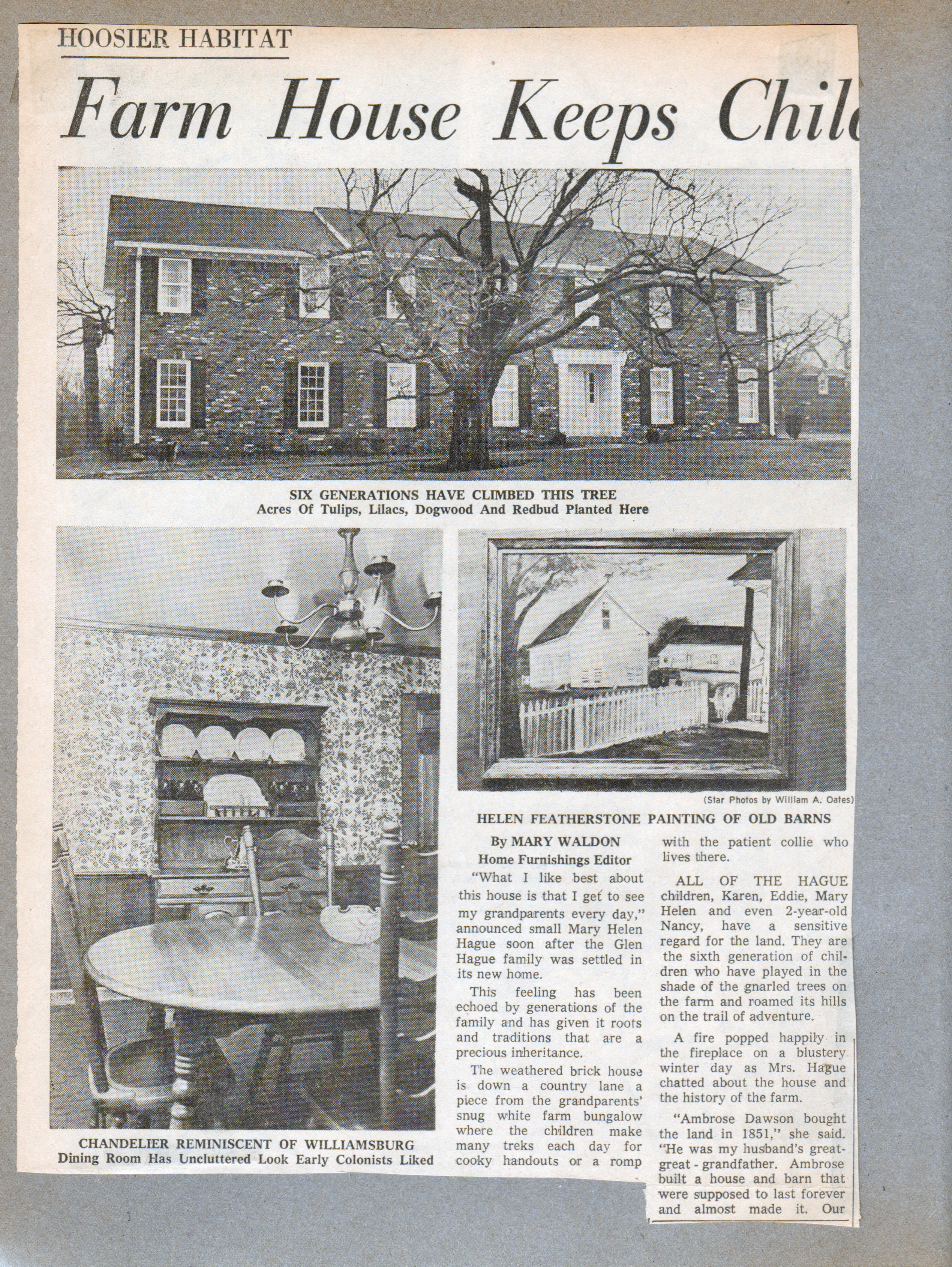 newspaper clipping - Farm house keeps children close to ancestors - The Glen Hagues at At 8817 Haverstick
