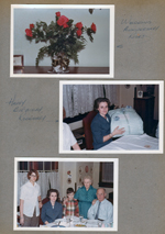 6122 living room Wedding Anniversary roses. 3845 Capitol - Rosemary birthday. Susan, Rosemary, Alan, Vonnie, Curt - in dining room.