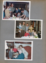 3845 Capitol - Vonnie, Susan, Joe, Warren, Rosemary, Alan, Dave. Joe, Warren, Dave, Kenny, Rosemary, Susan, Alan, Ronnie. Alan, Ronnie, Kenny, Betty on sofa - Vonnie card table playing bingo.