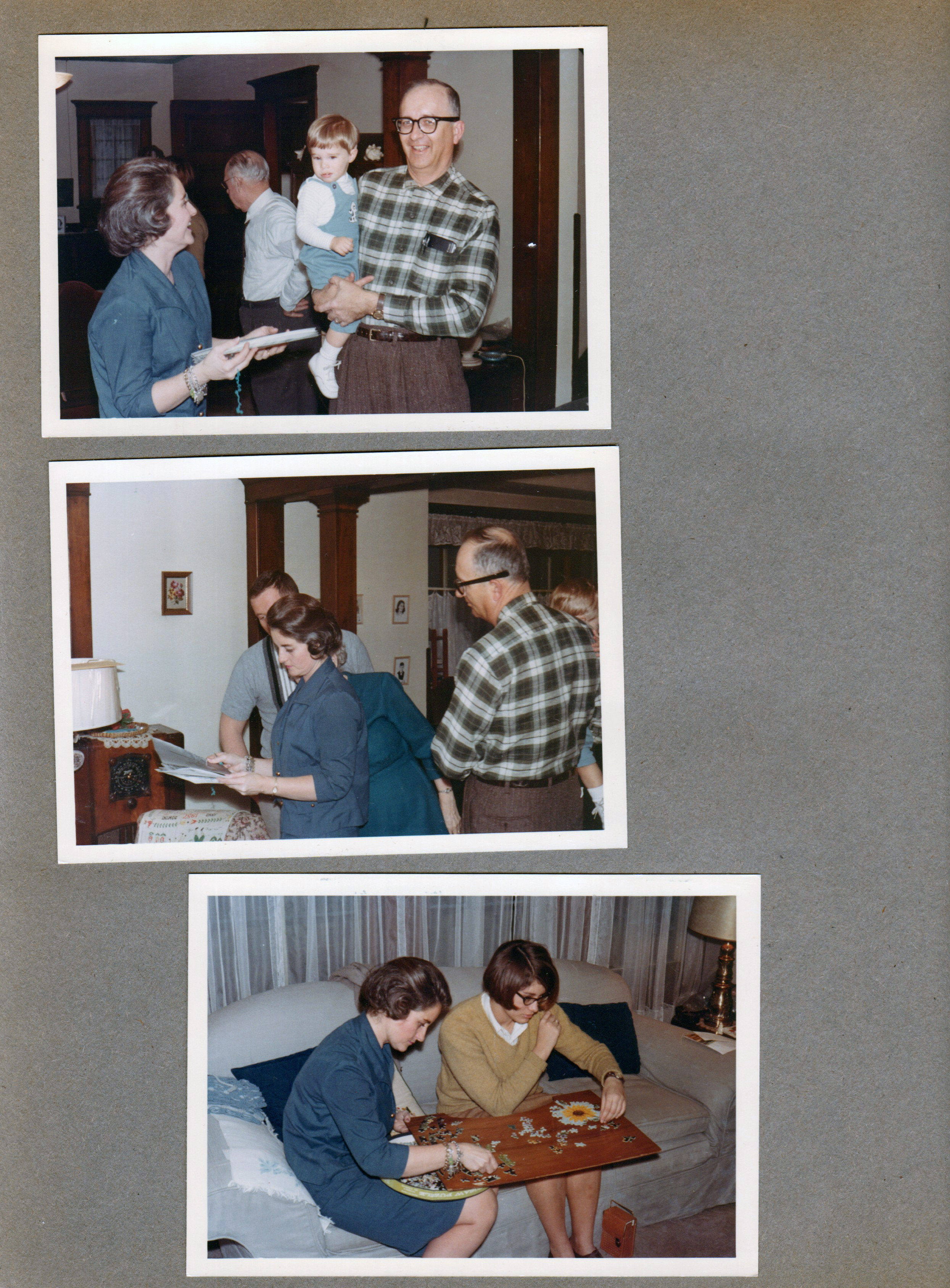 3845 Capitol - Rosemary, Curt, Joe, Warren. Rosemary and Susan on sofa with puzzle.