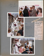 Indianapolis Zoo - John B and Clem (ventriloquist dummy) Easter Bunny - Alan and Rosemary. Newspaper clipping.