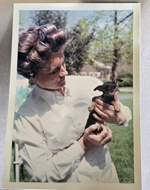6122 yard -  Rosemary (in curlers) with puppy