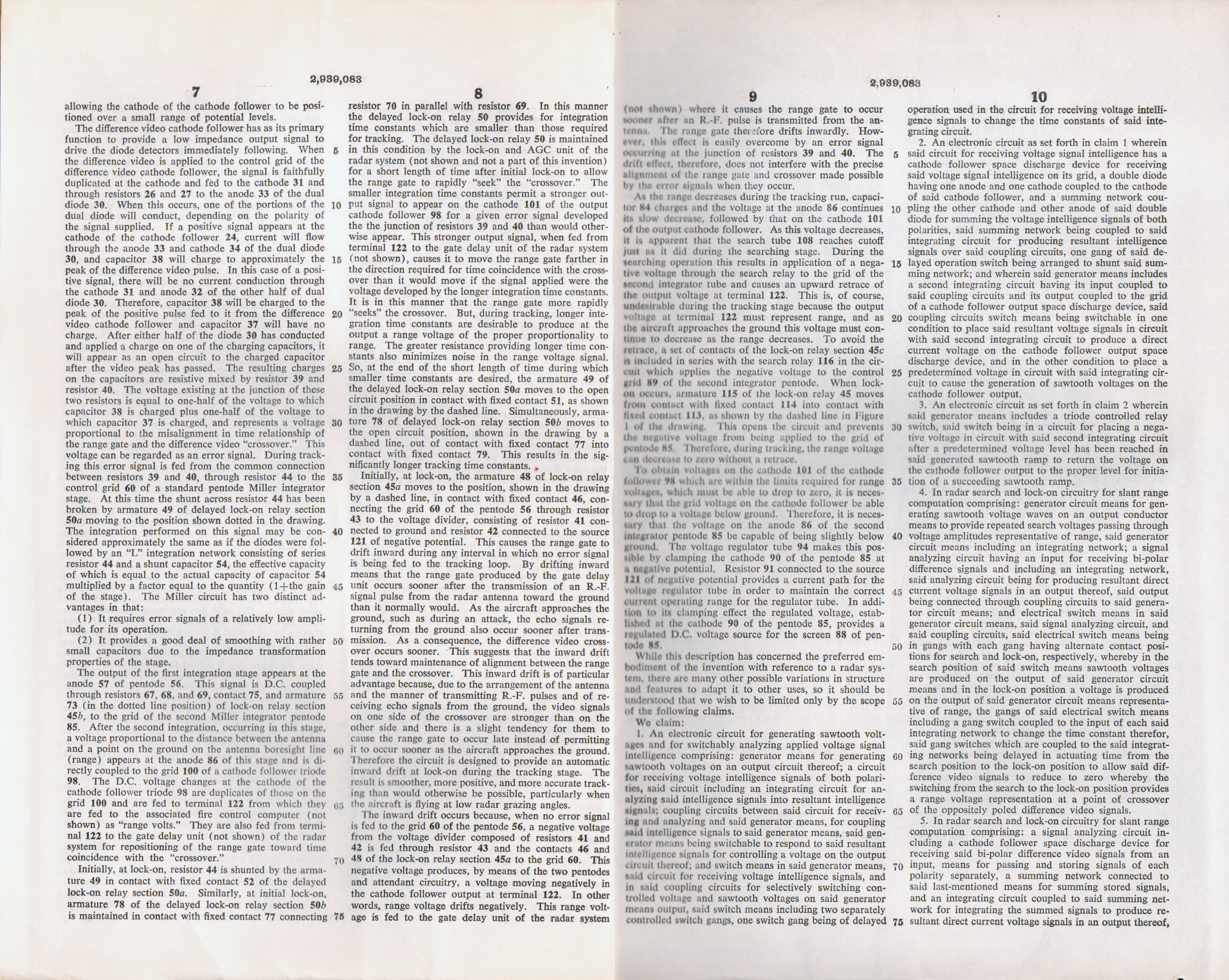 JD Hague patent 2,939,083 double integration memory circuit