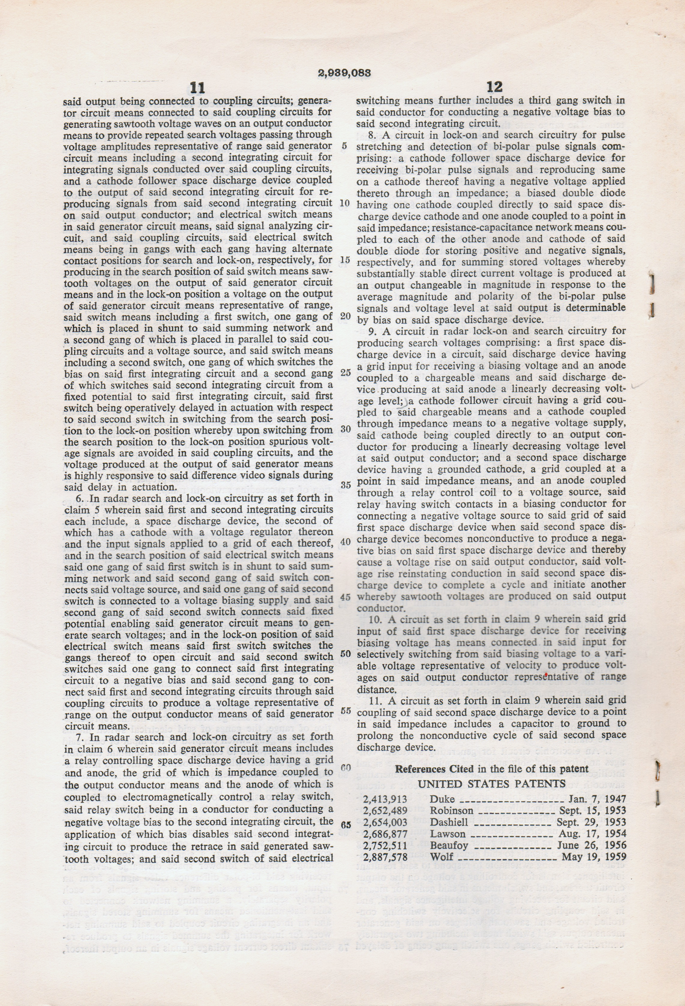 JD Hague patent 2,939,083 double integration memory circuit