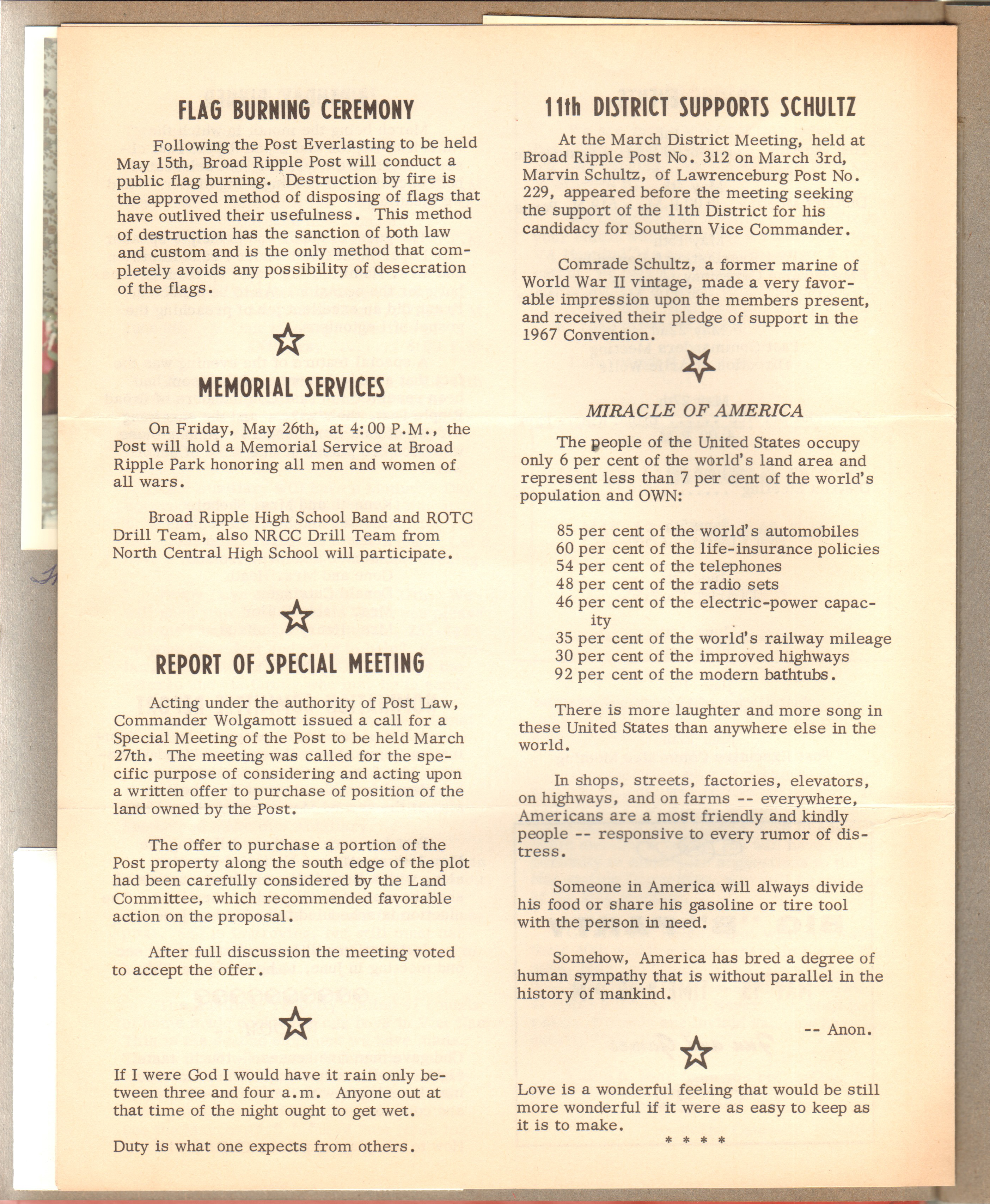 Broad Ripple Post No. 312 6378 College - The Post News May-June 1967. - 