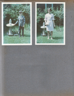 6122 yard - Alan and Susan by bird bath with mermaid statue.